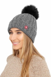 Mütze Bianca mit Bommel (Grau)